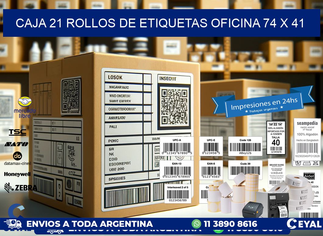 CAJA 21 ROLLOS DE ETIQUETAS OFICINA 74 x 41