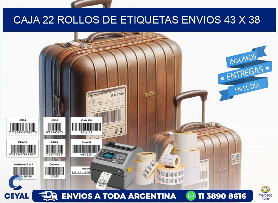 CAJA 22 ROLLOS DE ETIQUETAS ENVIOS 43 x 38