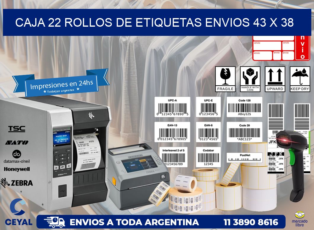 CAJA 22 ROLLOS DE ETIQUETAS ENVIOS 43 x 38