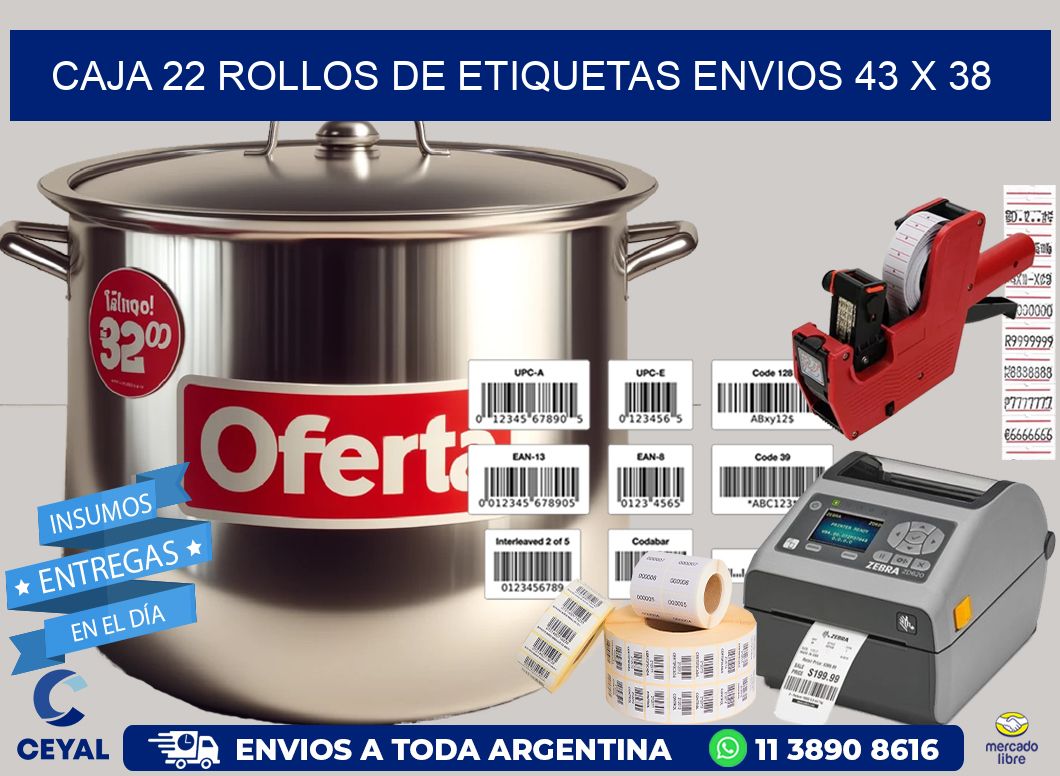 CAJA 22 ROLLOS DE ETIQUETAS ENVIOS 43 x 38
