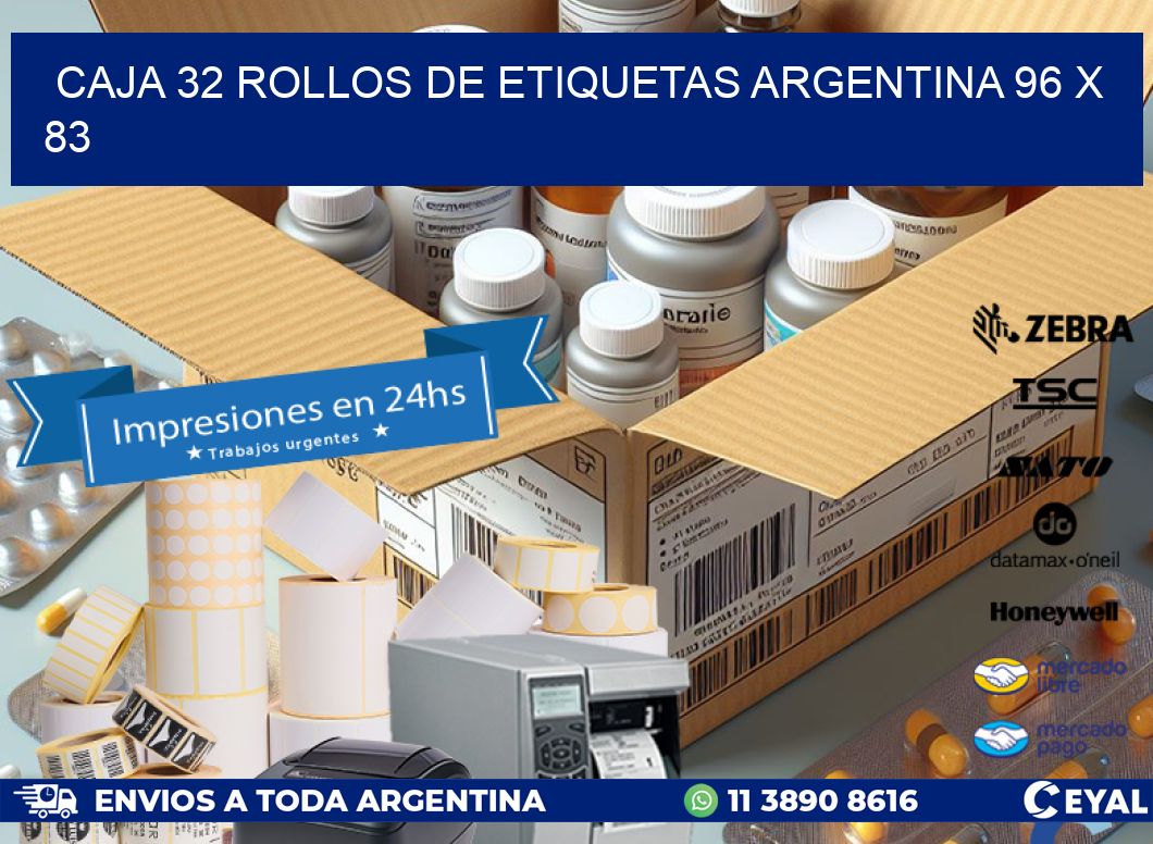 CAJA 32 ROLLOS DE ETIQUETAS ARGENTINA 96 x 83