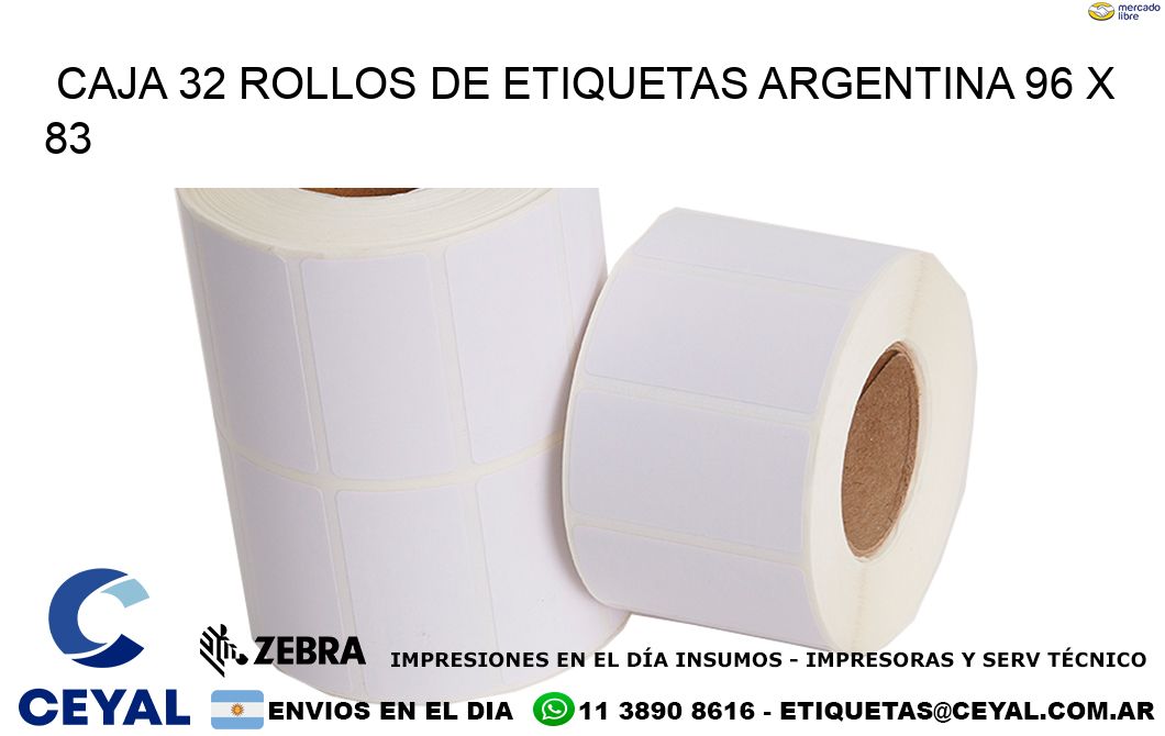 CAJA 32 ROLLOS DE ETIQUETAS ARGENTINA 96 x 83