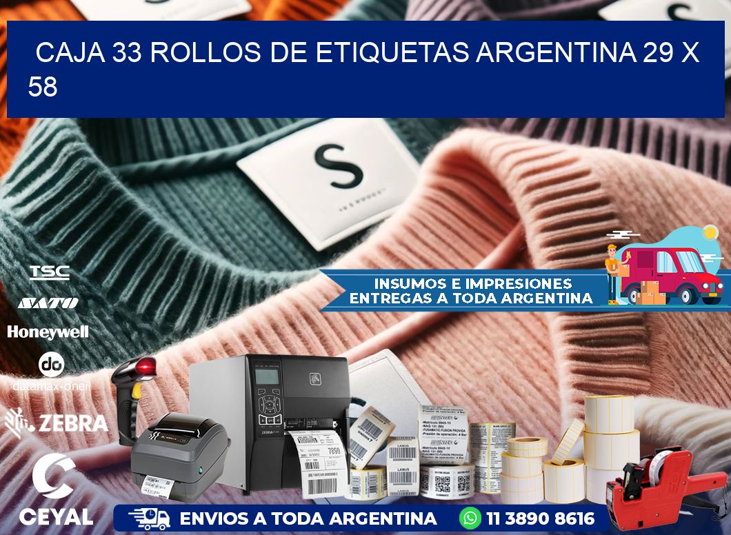 CAJA 33 ROLLOS DE ETIQUETAS ARGENTINA 29 x 58
