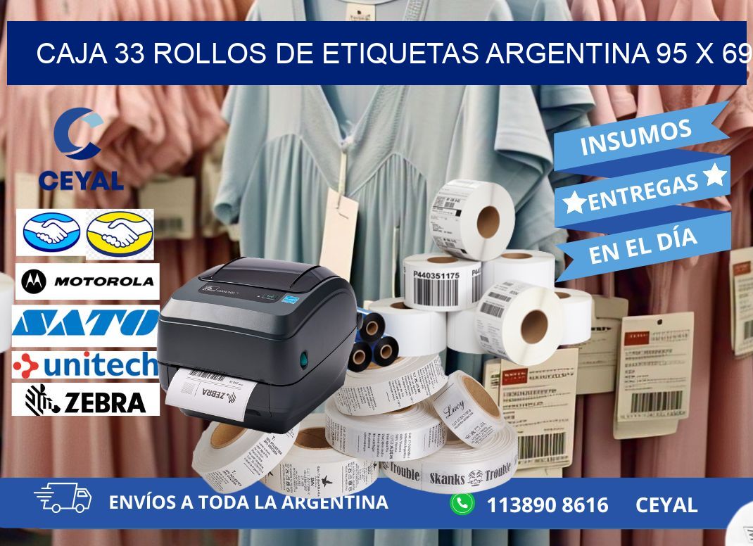 CAJA 33 ROLLOS DE ETIQUETAS ARGENTINA 95 x 69