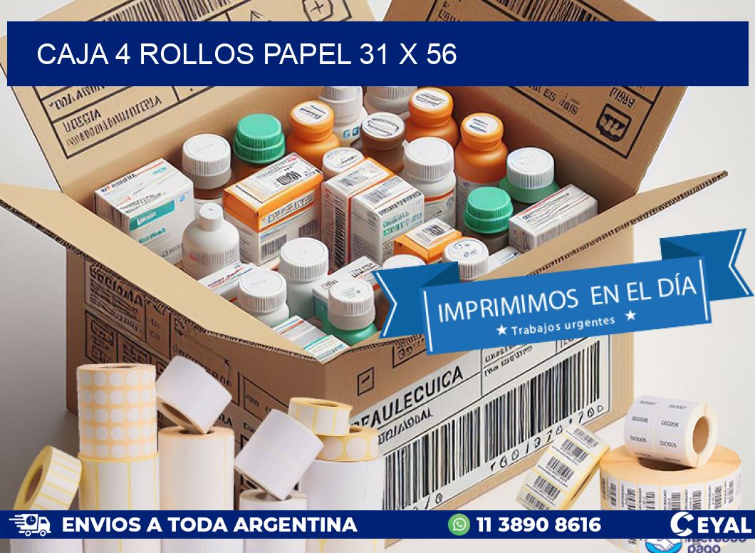 CAJA 4 ROLLOS PAPEL 31 x 56