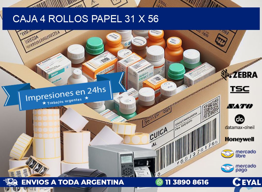 CAJA 4 ROLLOS PAPEL 31 x 56