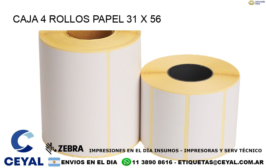 CAJA 4 ROLLOS PAPEL 31 x 56