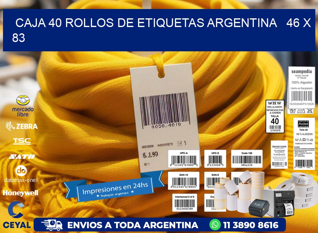CAJA 40 ROLLOS DE ETIQUETAS ARGENTINA   46 x 83