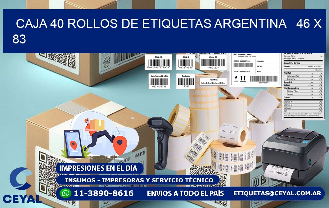 CAJA 40 ROLLOS DE ETIQUETAS ARGENTINA   46 x 83