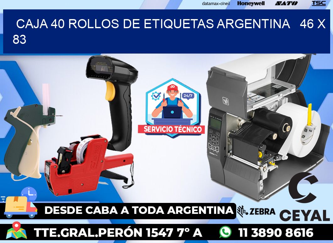 CAJA 40 ROLLOS DE ETIQUETAS ARGENTINA   46 x 83