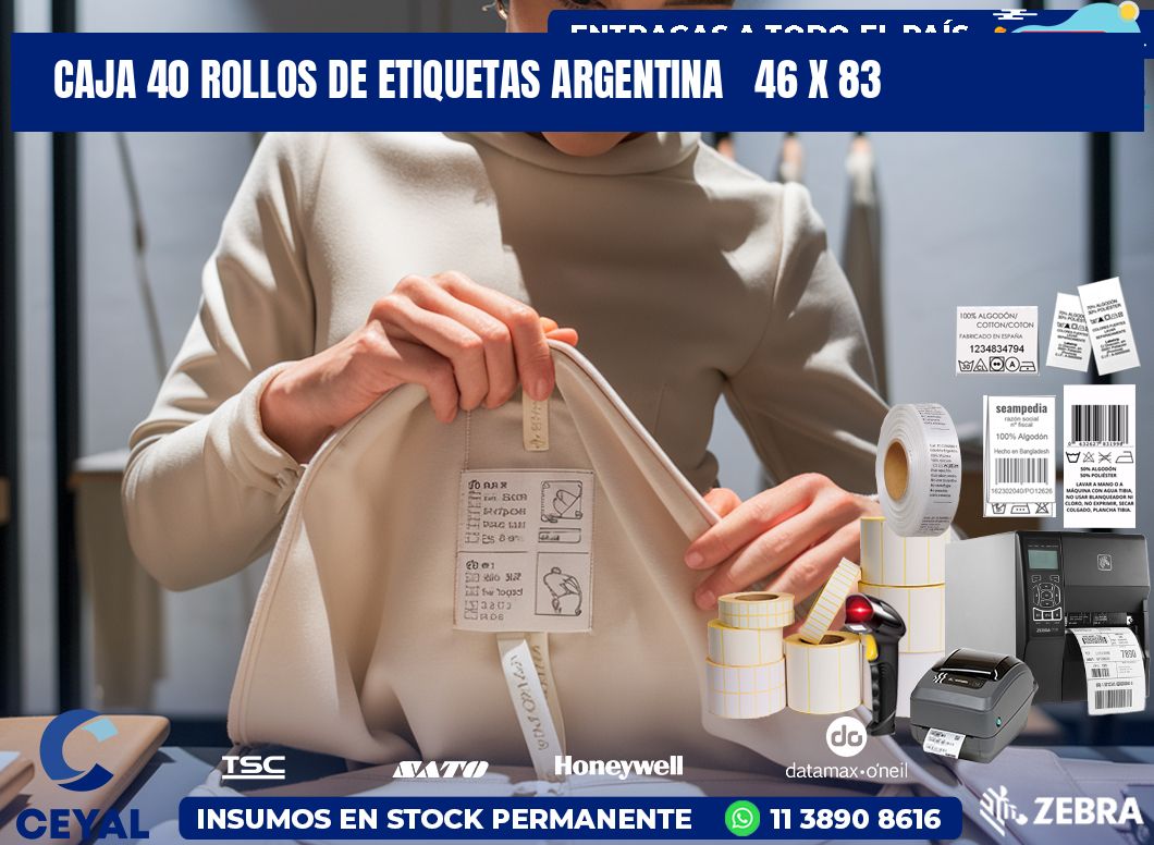 CAJA 40 ROLLOS DE ETIQUETAS ARGENTINA   46 x 83