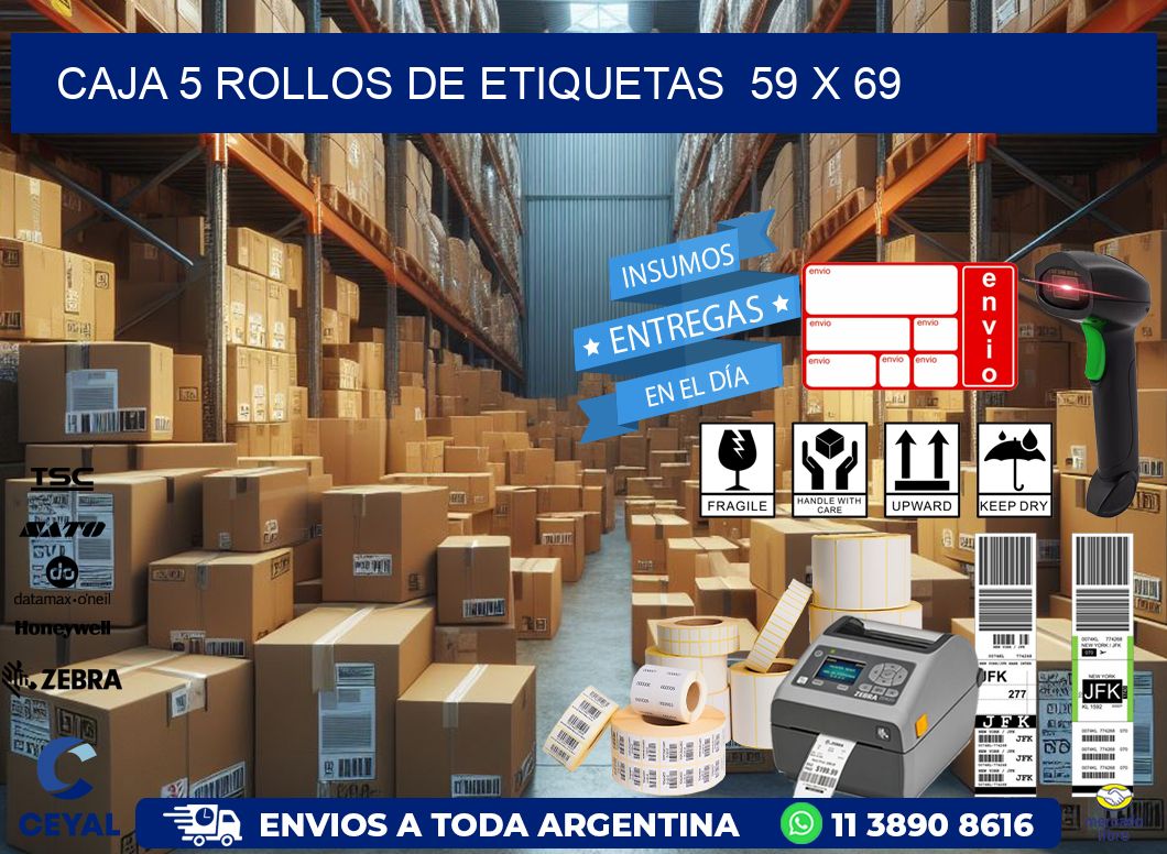 CAJA 5 ROLLOS DE ETIQUETAS 59 x 69
