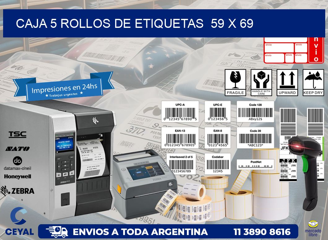 CAJA 5 ROLLOS DE ETIQUETAS 59 x 69