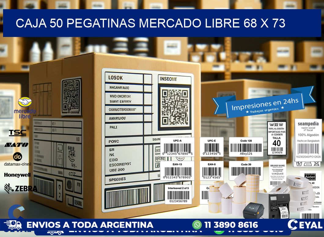 CAJA 50 PEGATINAS MERCADO LIBRE 68 x 73
