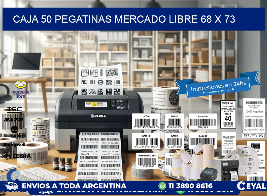 CAJA 50 PEGATINAS MERCADO LIBRE 68 x 73