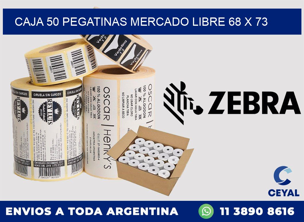CAJA 50 PEGATINAS MERCADO LIBRE 68 x 73