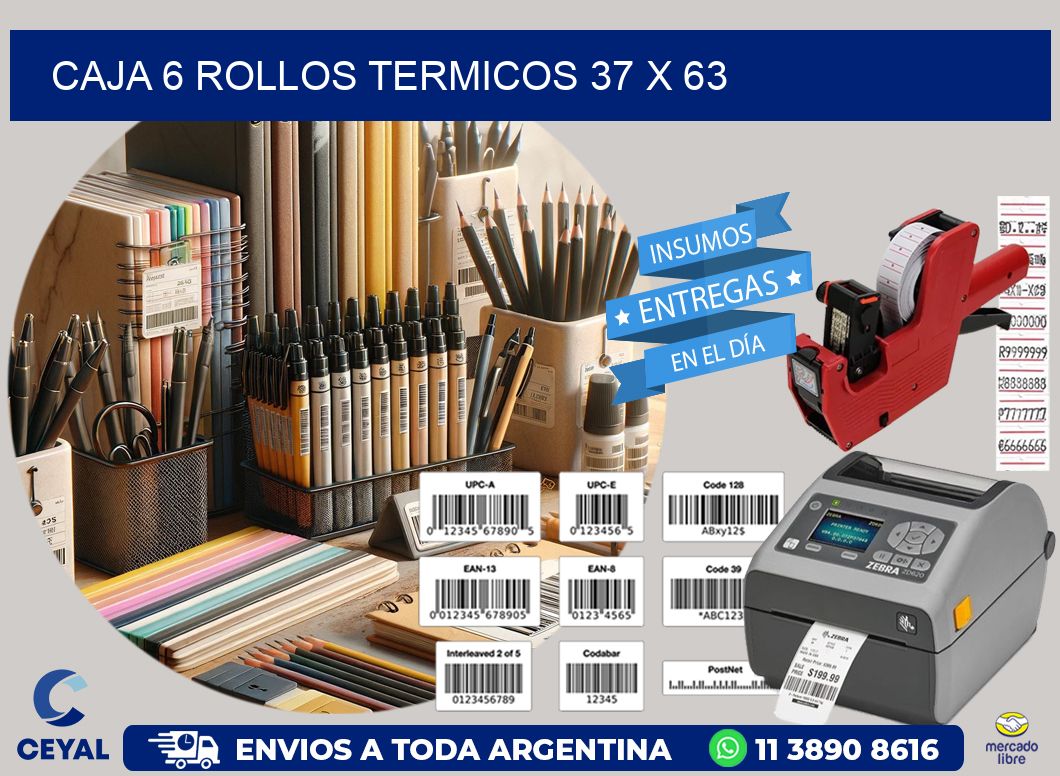 CAJA 6 ROLLOS TERMICOS 37 x 63