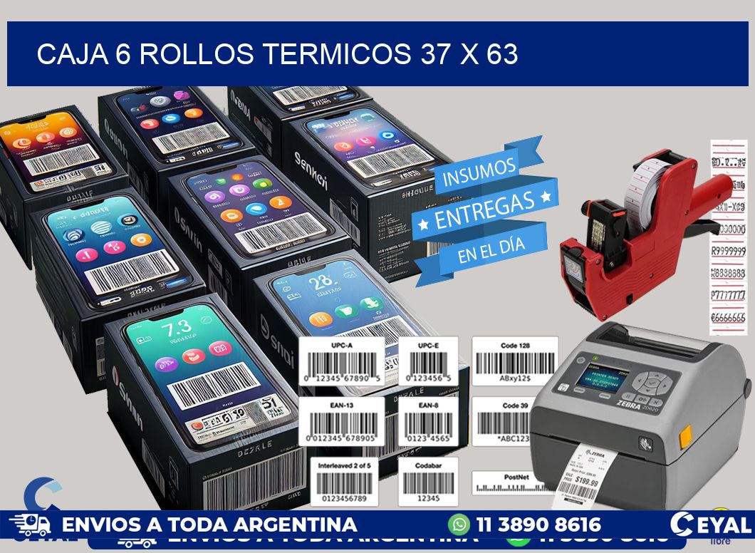 CAJA 6 ROLLOS TERMICOS 37 x 63