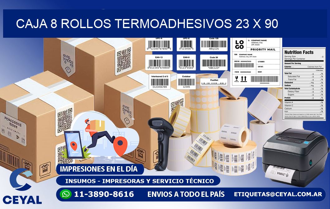 CAJA 8 ROLLOS TERMOADHESIVOS 23 x 90