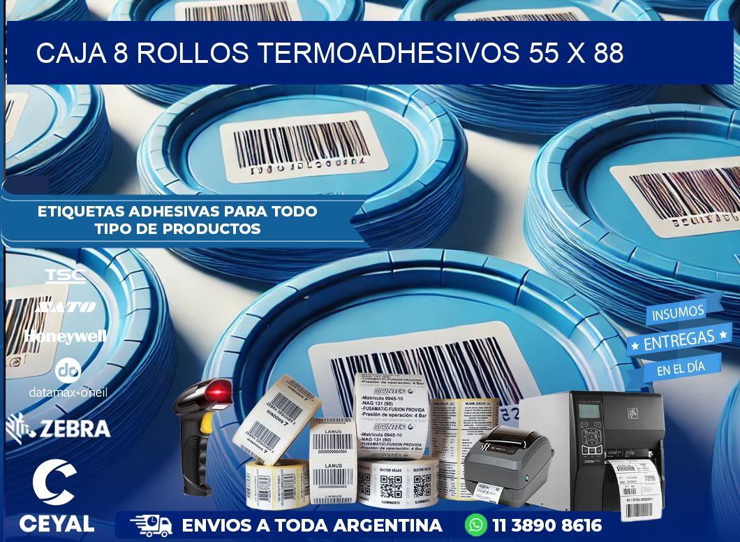 CAJA 8 ROLLOS TERMOADHESIVOS 55 x 88