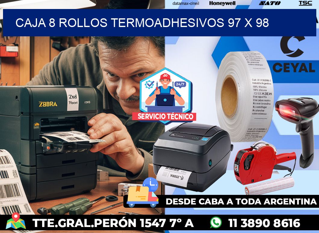 CAJA 8 ROLLOS TERMOADHESIVOS 97 x 98