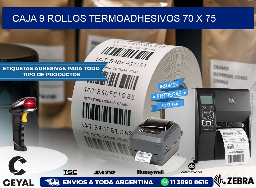 CAJA 9 ROLLOS TERMOADHESIVOS 70 x 75