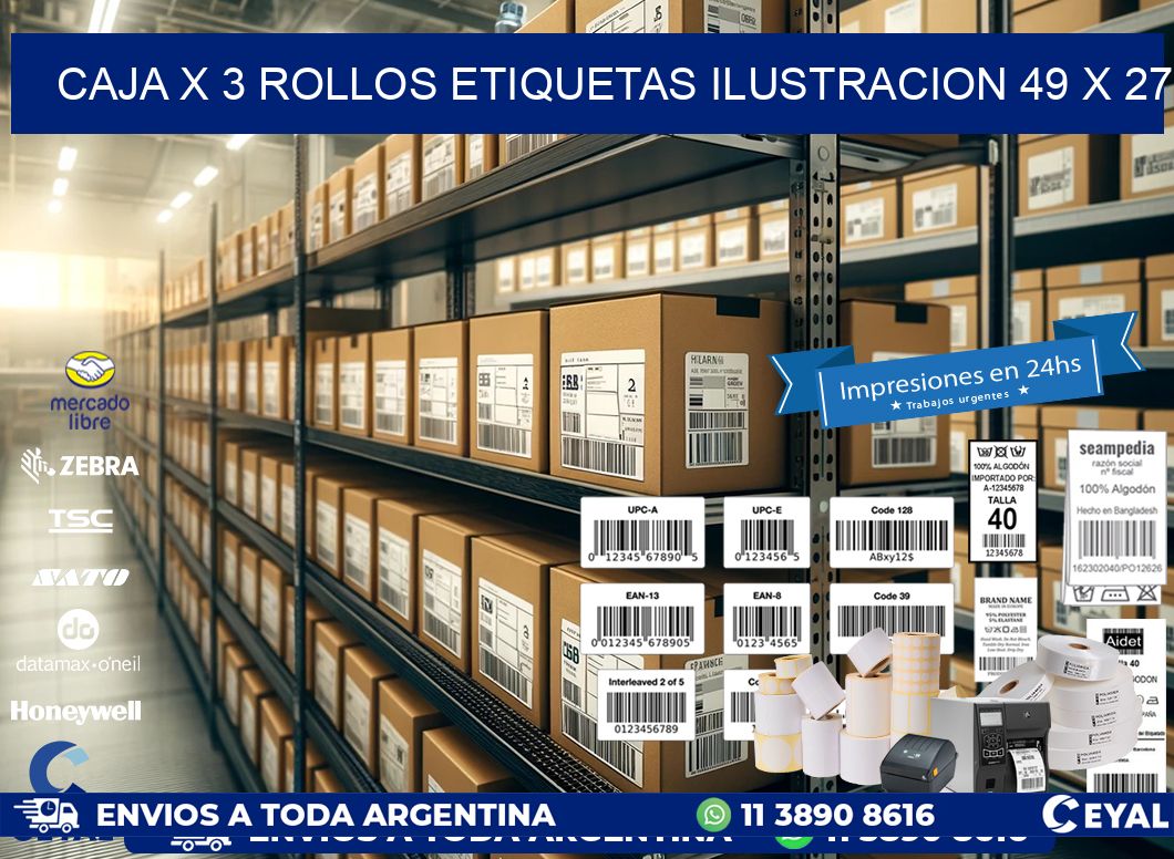 Caja X 3 Rollos Etiquetas Ilustracion 49 x 27