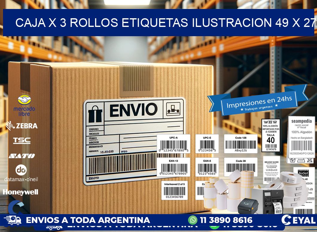 Caja X 3 Rollos Etiquetas Ilustracion 49 x 27