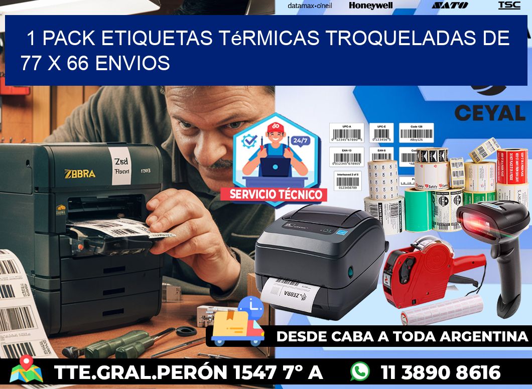 1 Pack etiquetas Térmicas Troqueladas De 77 x 66 ENVIOS