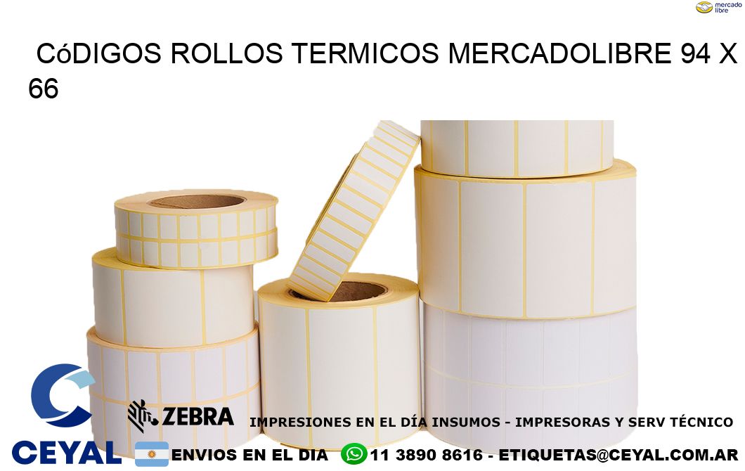 Códigos ROLLOS TERMICOS MERCADOLIBRE 94 x 66