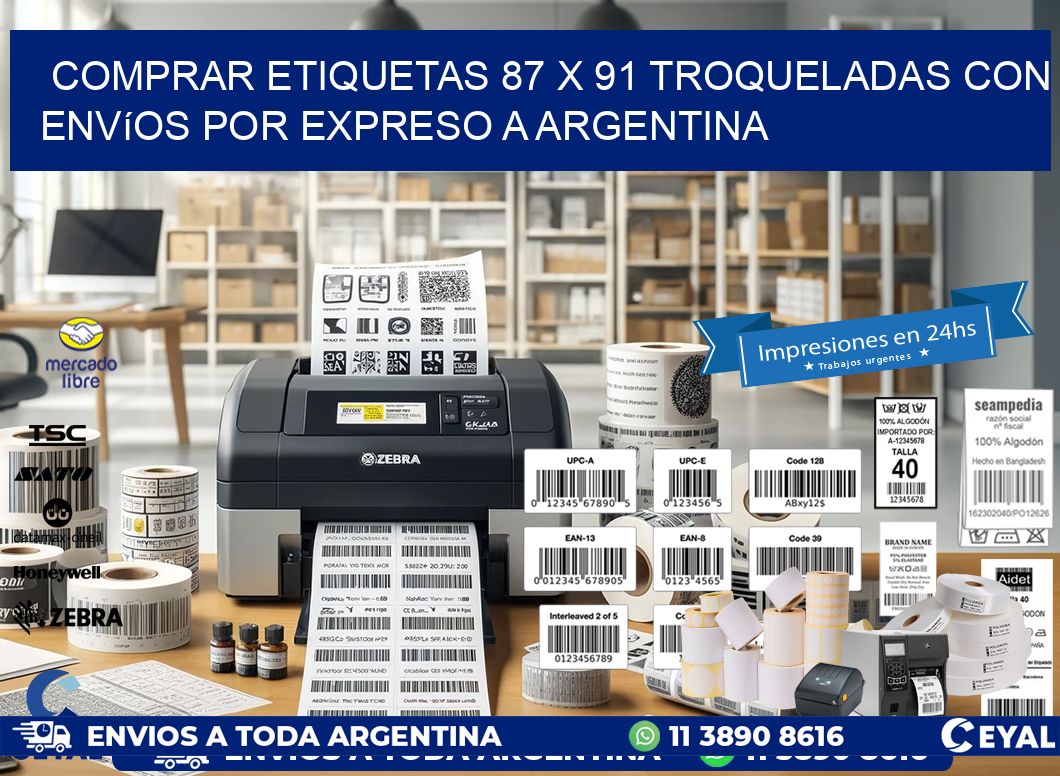 Comprar etiquetas 87 x 91 troqueladas con envíos por expreso a Argentina