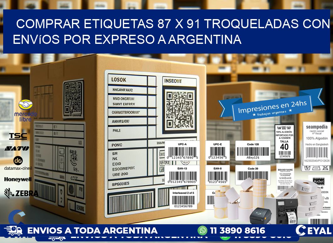 Comprar etiquetas 87 x 91 troqueladas con envíos por expreso a Argentina