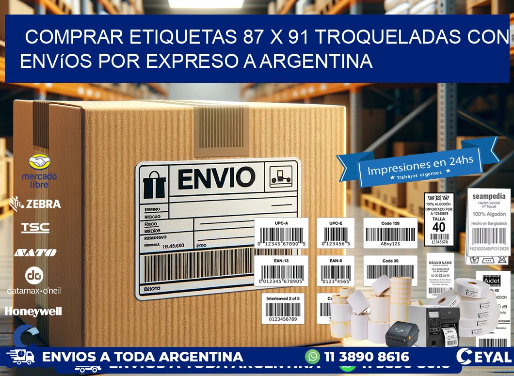 Comprar etiquetas 87 x 91 troqueladas con envíos por expreso a Argentina