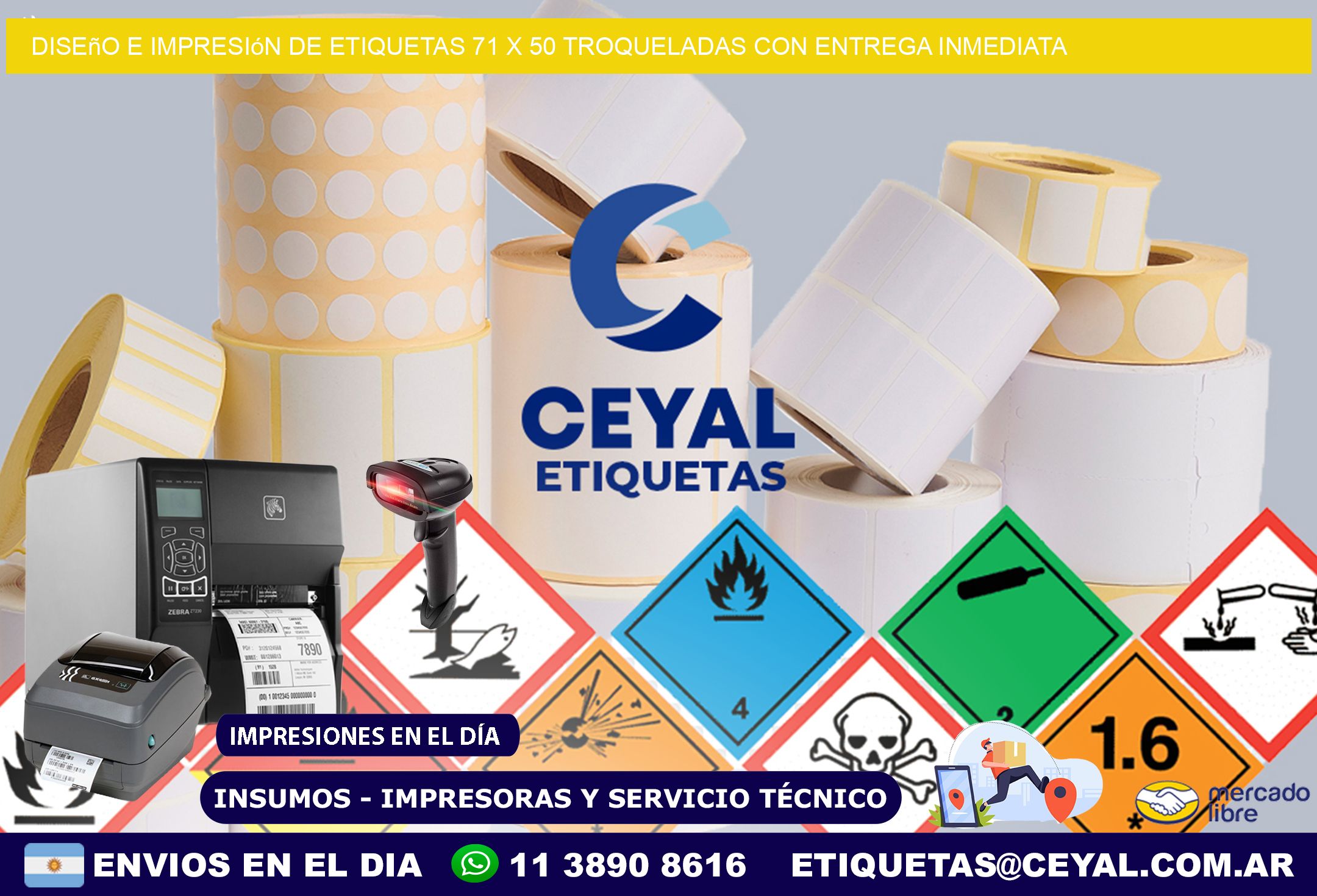 Diseño e impresión de etiquetas 71 x 50 troqueladas con entrega inmediata