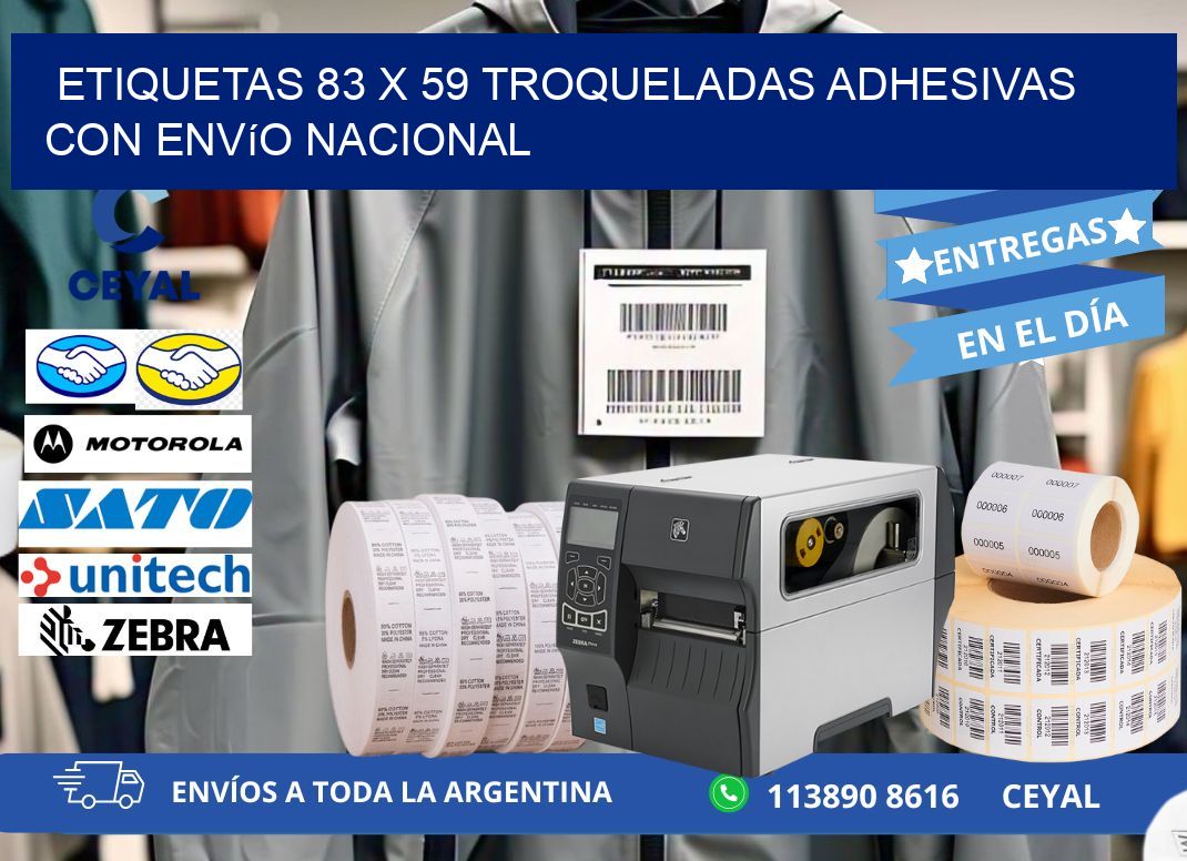 Etiquetas 83 x 59 troqueladas adhesivas con envío nacional