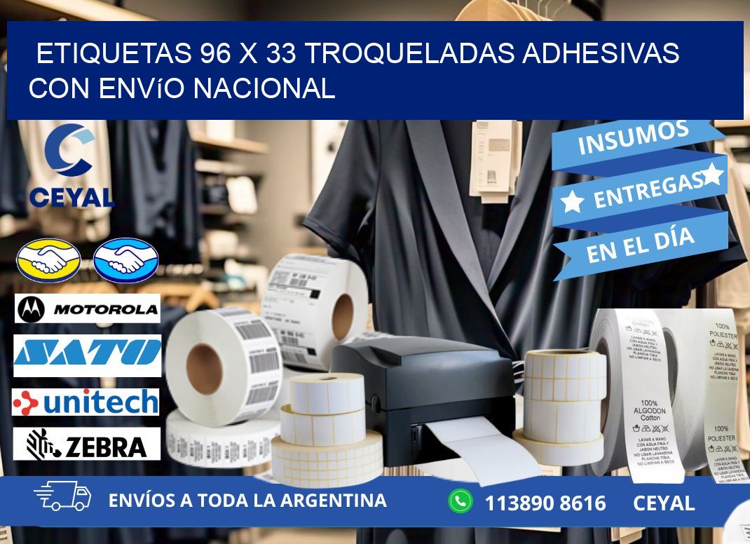 Etiquetas 96 x 33 troqueladas adhesivas con envío nacional
