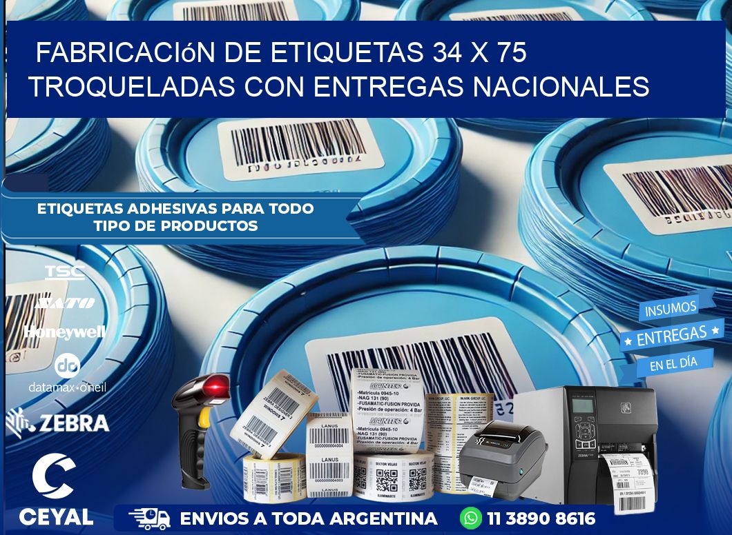 Fabricación de etiquetas 34 x 75 troqueladas con entregas nacionales