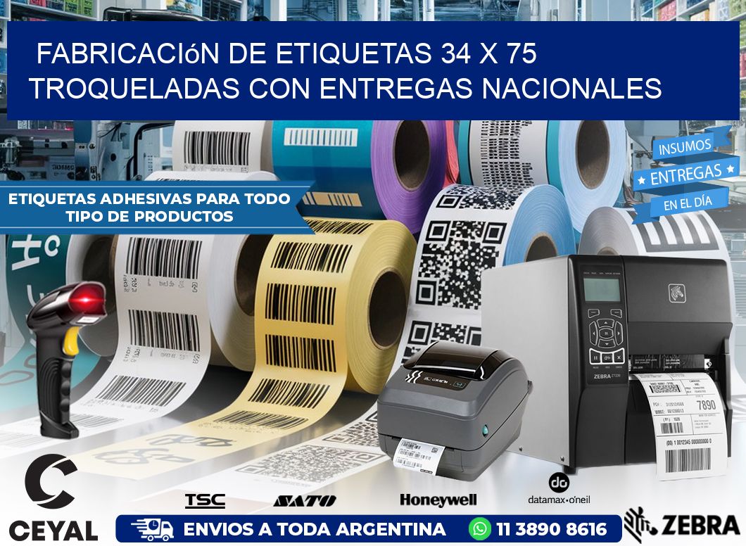 Fabricación de etiquetas 34 x 75 troqueladas con entregas nacionales