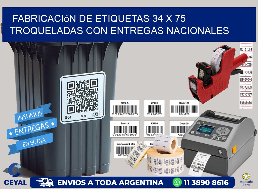 Fabricación de etiquetas 34 x 75 troqueladas con entregas nacionales