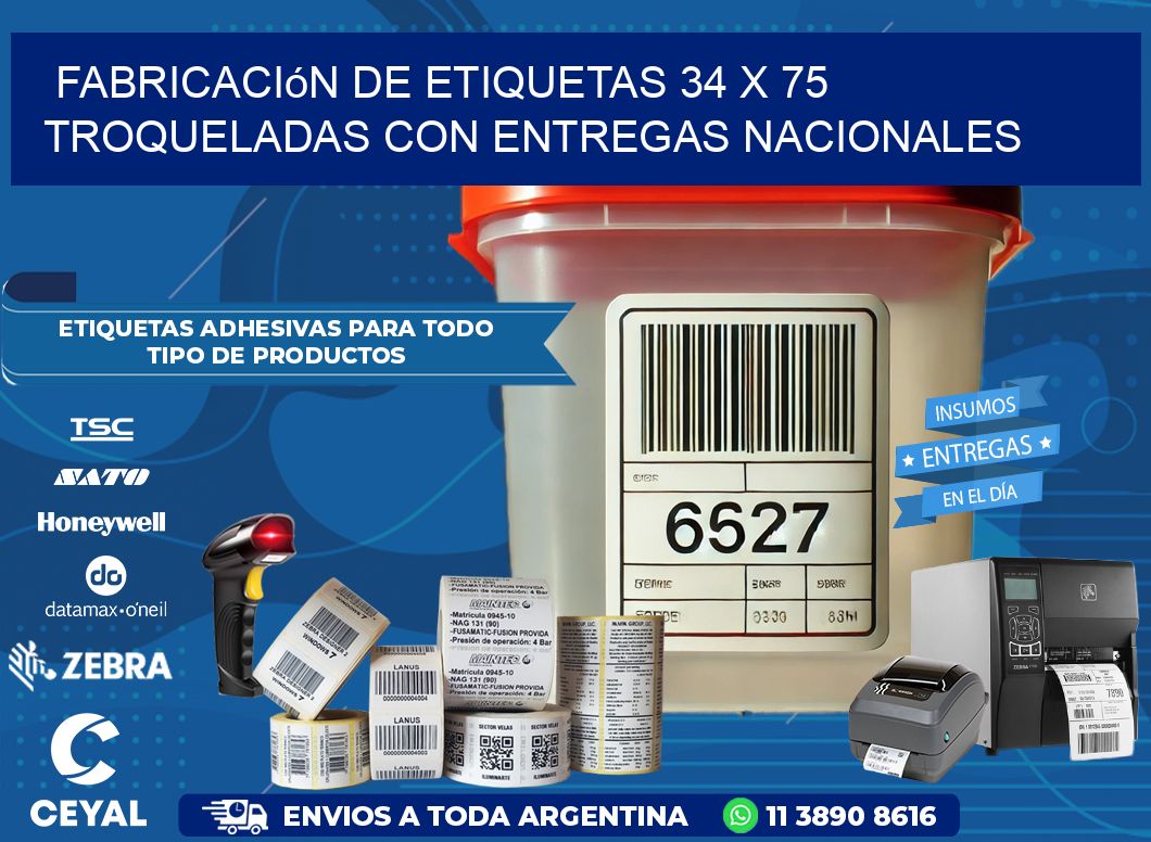 Fabricación de etiquetas 34 x 75 troqueladas con entregas nacionales