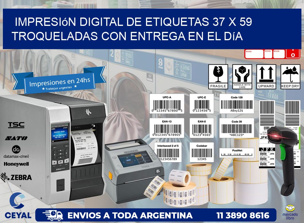 Impresión digital de etiquetas 37 x 59 troqueladas con entrega en el día