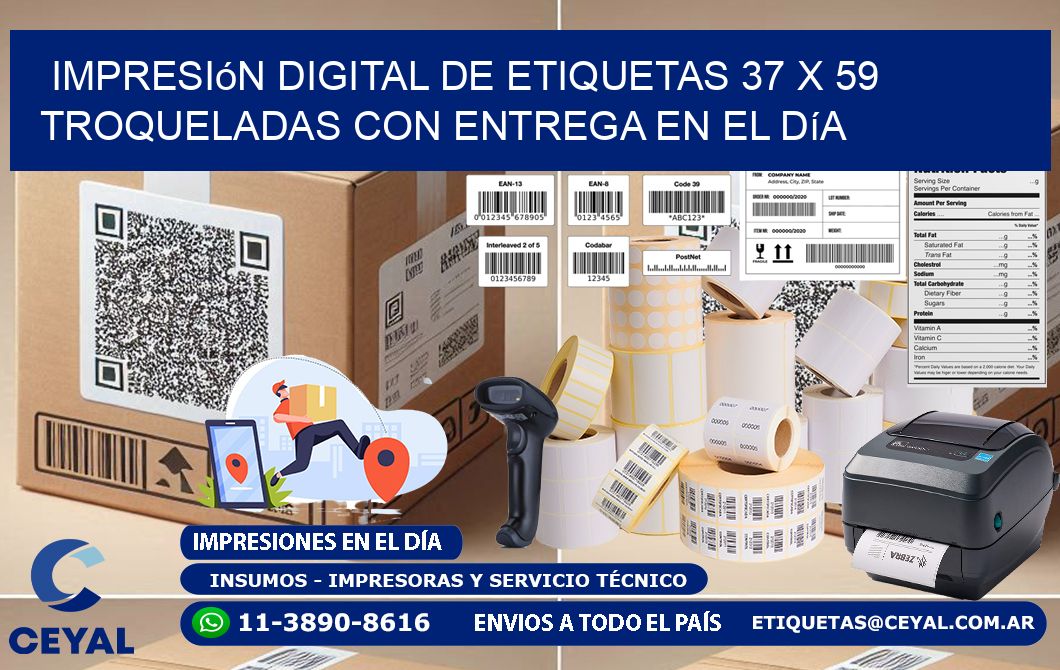 Impresión digital de etiquetas 37 x 59 troqueladas con entrega en el día