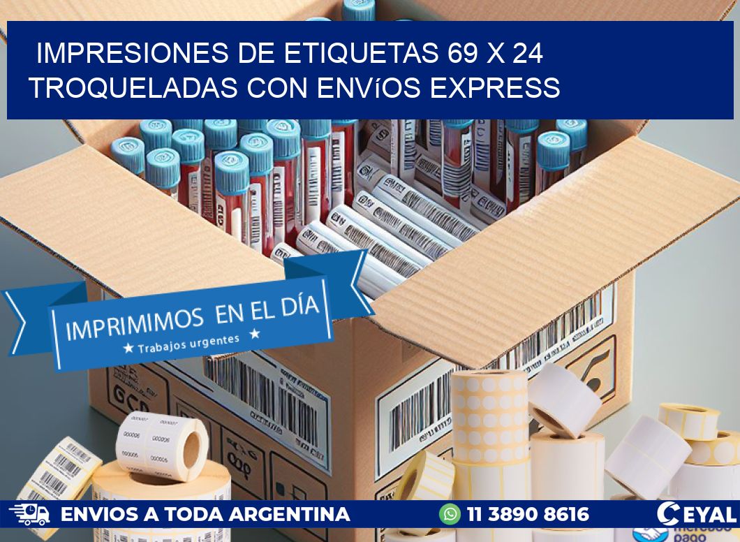 Impresiones de etiquetas 69 x 24 troqueladas con envíos express