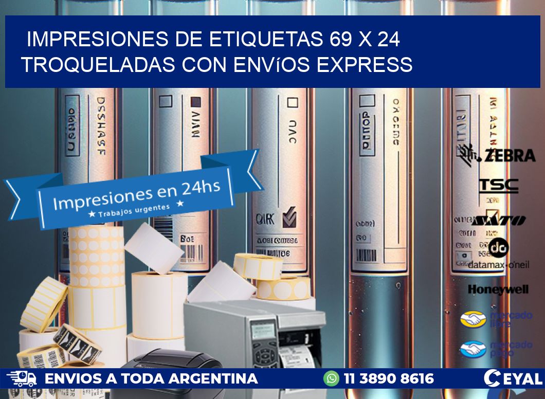 Impresiones de etiquetas 69 x 24 troqueladas con envíos express