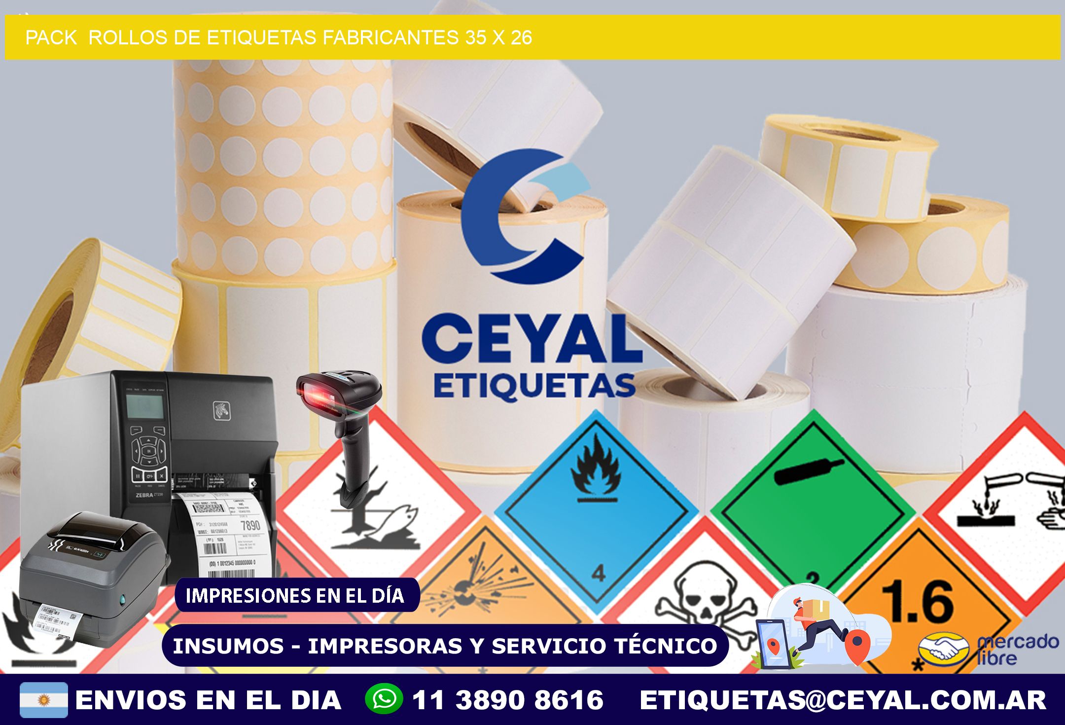 Pack  ROLLOS DE ETIQUETAS FABRICANTES 35 x 26