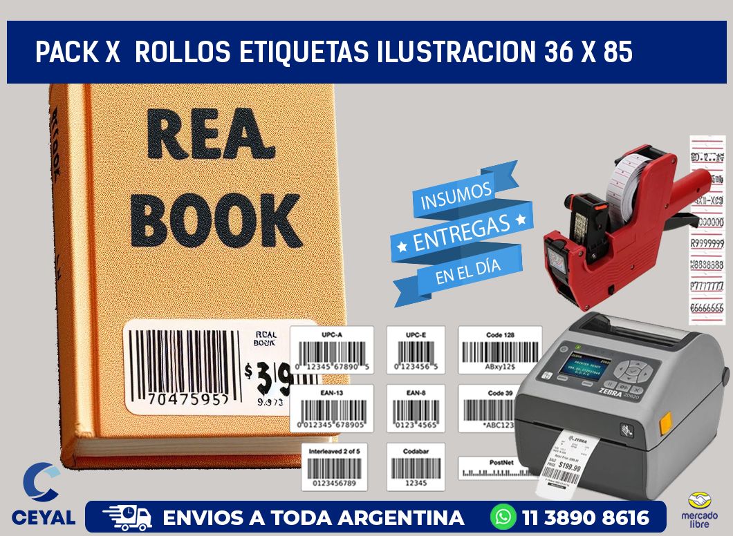 Pack X Rollos Etiquetas Ilustracion 36 x 85