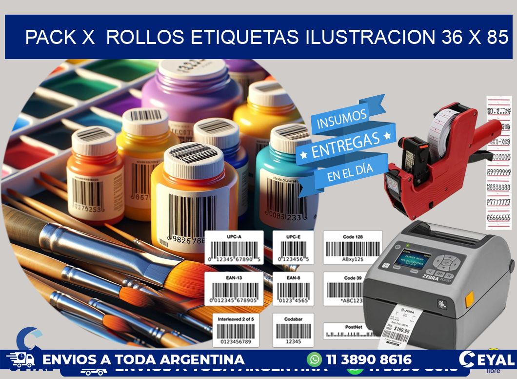 Pack X Rollos Etiquetas Ilustracion 36 x 85