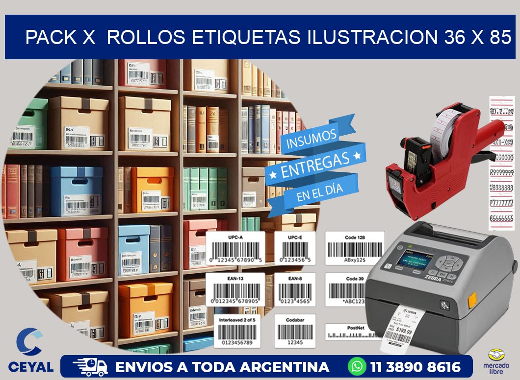 Pack X Rollos Etiquetas Ilustracion 36 x 85