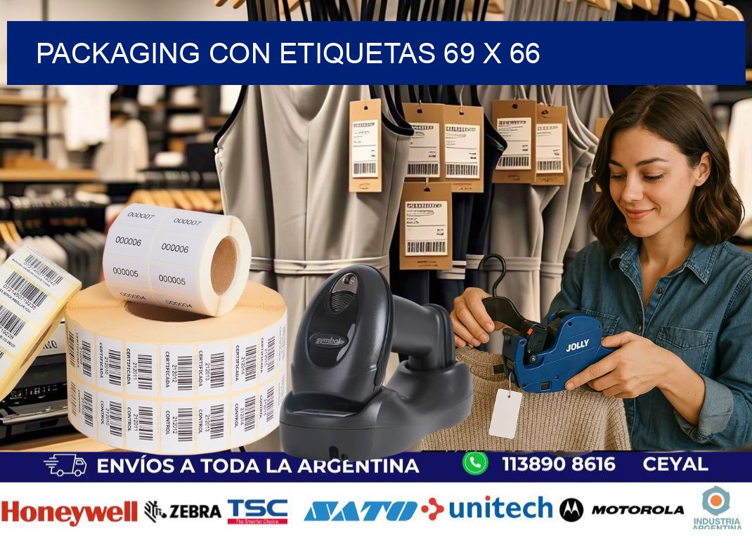Packaging con etiquetas 69 x 66