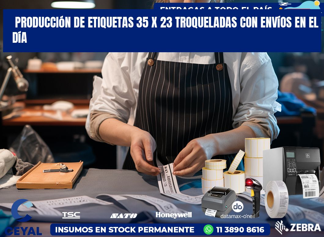 Producción de etiquetas 35 x 23 troqueladas con envíos en el día